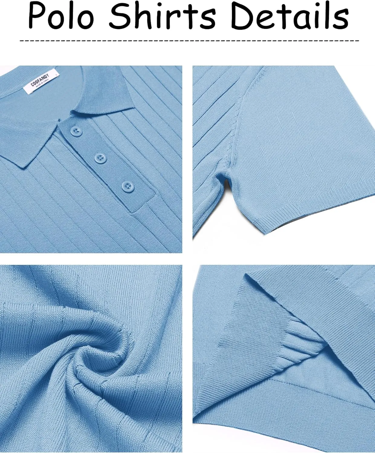 COOFANDY Men's Knit Polo Shirts Short Sleeve Ribbed Knitted Shirt Summer Lightweight Casual Golf Shirts