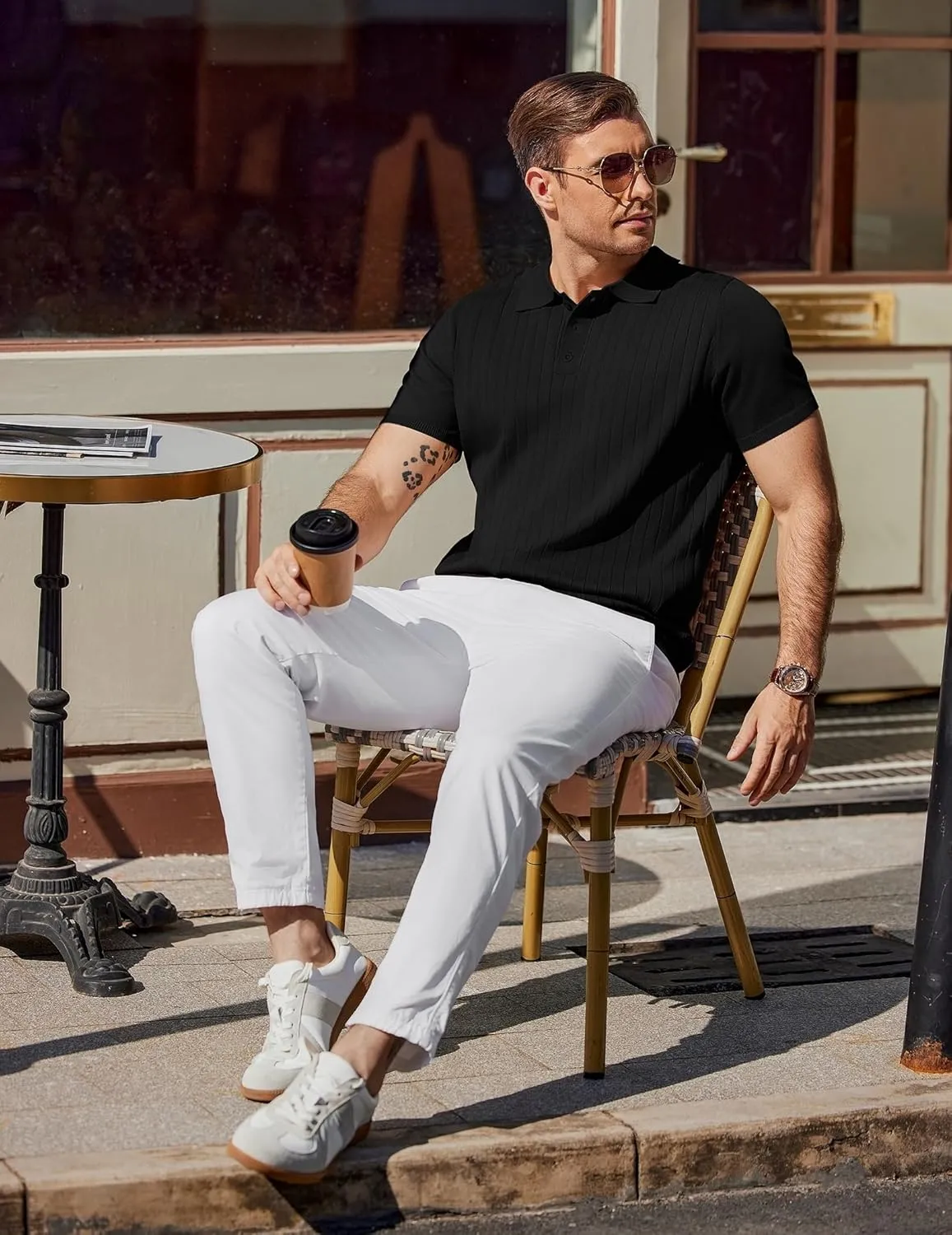 COOFANDY Men's Knit Polo Shirts Short Sleeve Ribbed Knitted Shirt Summer Lightweight Casual Golf Shirts