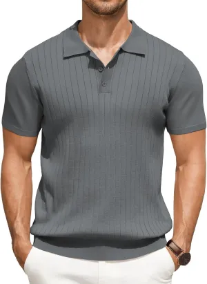 COOFANDY Men's Knit Polo Shirts Short Sleeve Ribbed Knitted Shirt Summer Lightweight Casual Golf Shirts