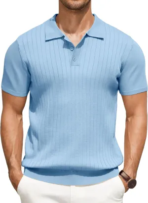 COOFANDY Men's Knit Polo Shirts Short Sleeve Ribbed Knitted Shirt Summer Lightweight Casual Golf Shirts