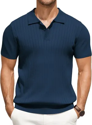 COOFANDY Men's Knit Polo Shirts Short Sleeve Ribbed Knitted Shirt Summer Lightweight Casual Golf Shirts