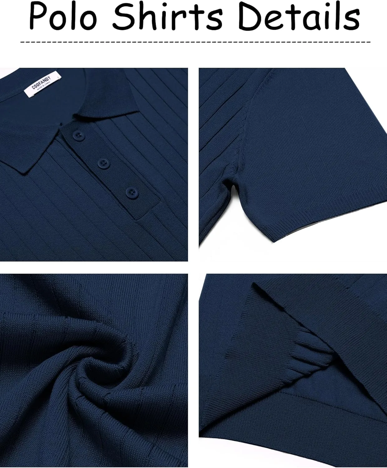 COOFANDY Men's Knit Polo Shirts Short Sleeve Ribbed Knitted Shirt Summer Lightweight Casual Golf Shirts