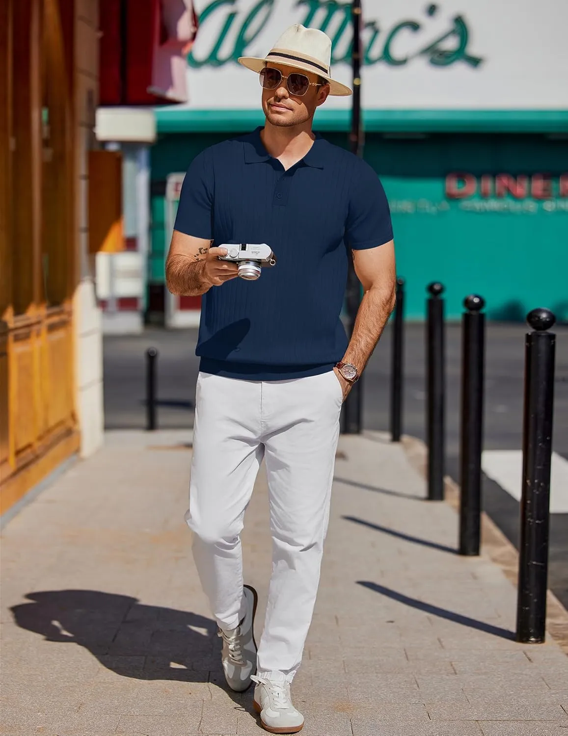 COOFANDY Men's Knit Polo Shirts Short Sleeve Ribbed Knitted Shirt Summer Lightweight Casual Golf Shirts