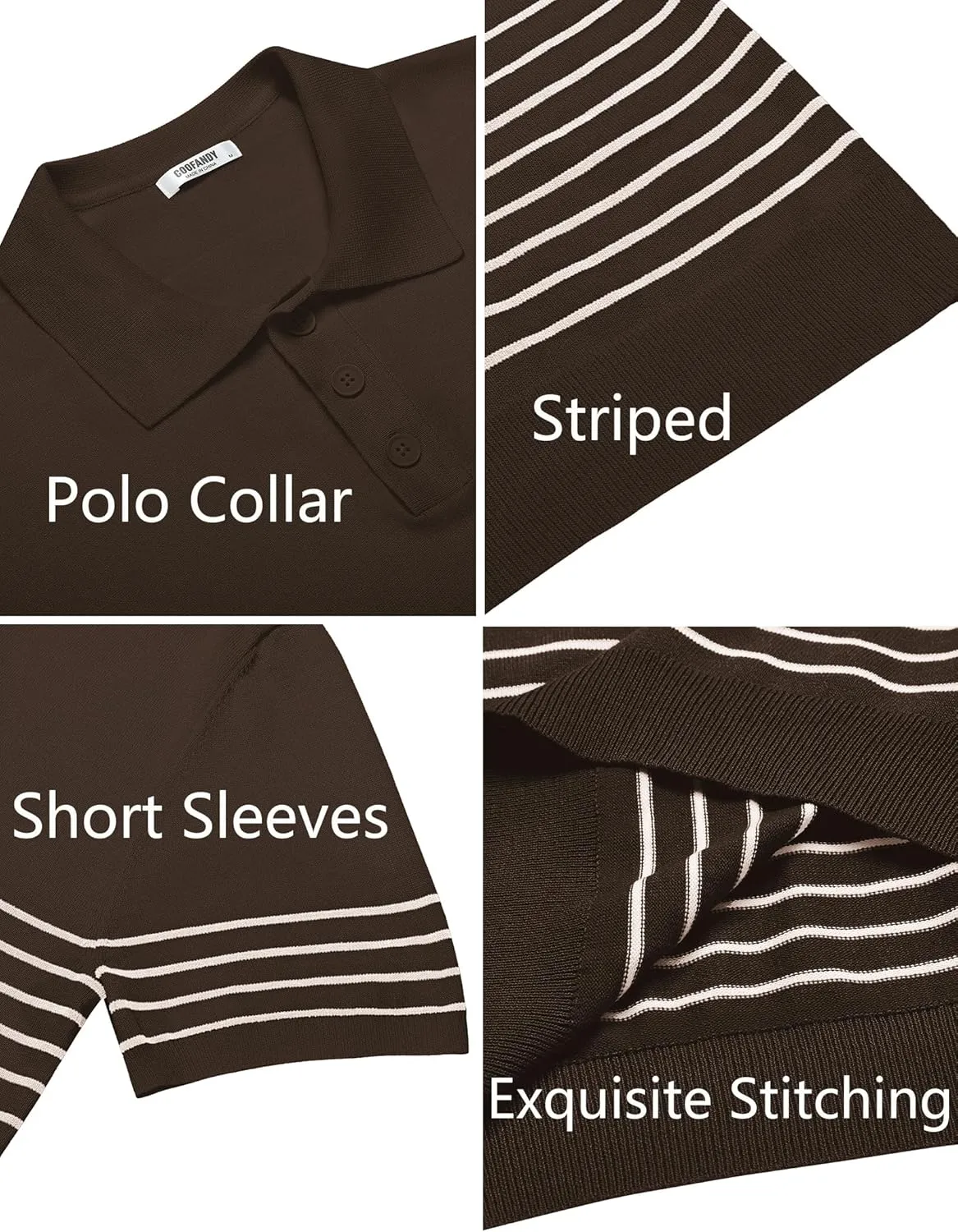 COOFANDY Men's Knit Polo Shirts Short Sleeve Striped Golf Polo Shirts Lightweight Casual Collared T Shirt