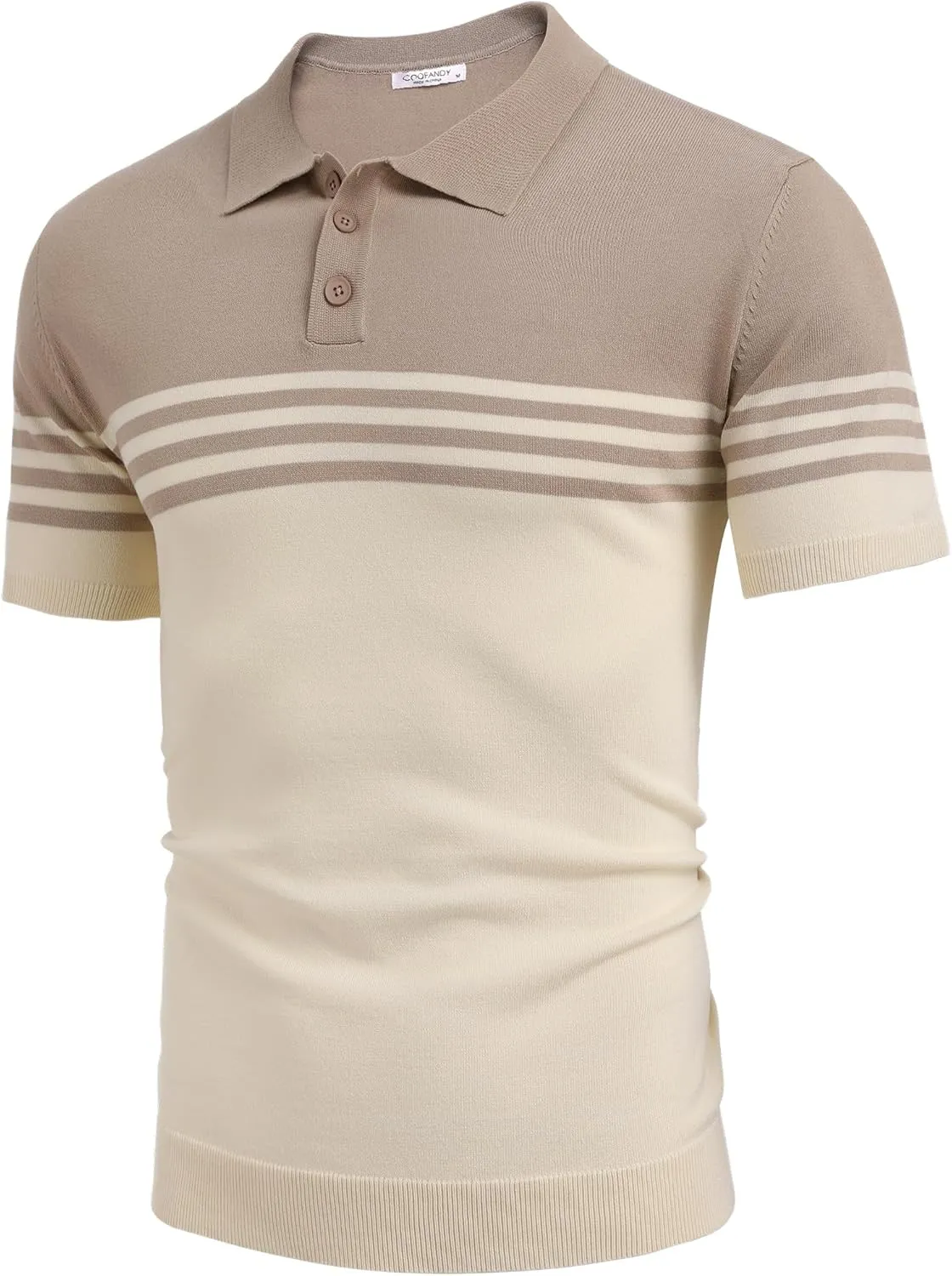 COOFANDY Men's Knit Polo Shirts Short Sleeve Striped Golf Polo Shirts Lightweight Casual Collared T Shirt