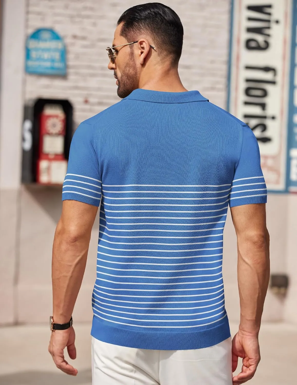 COOFANDY Men's Knit Polo Shirts Short Sleeve Striped Golf Polo Shirts Lightweight Casual Collared T Shirt