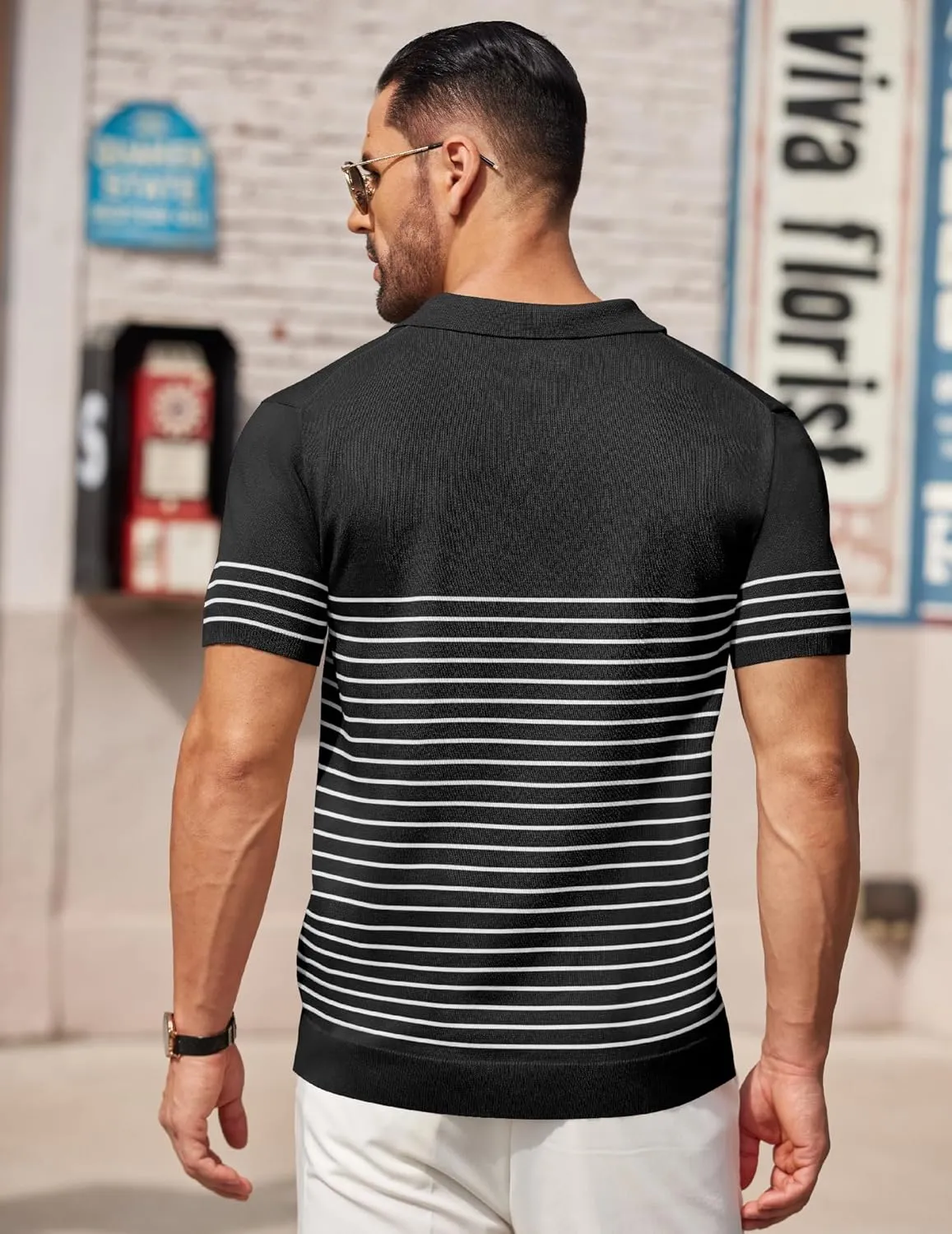 COOFANDY Men's Knit Polo Shirts Short Sleeve Striped Golf Polo Shirts Lightweight Casual Collared T Shirt