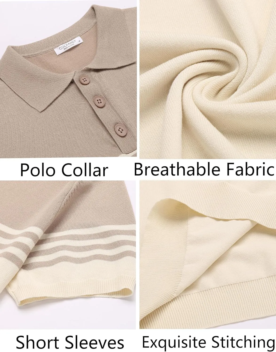 COOFANDY Men's Knit Polo Shirts Short Sleeve Striped Golf Polo Shirts Lightweight Casual Collared T Shirt