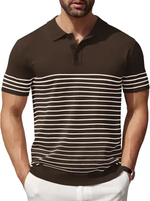 COOFANDY Men's Knit Polo Shirts Short Sleeve Striped Golf Polo Shirts Lightweight Casual Collared T Shirt