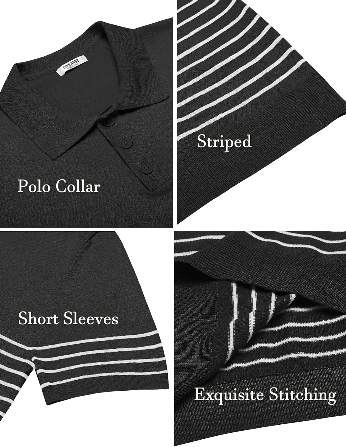 COOFANDY Men's Knit Polo Shirts Short Sleeve Striped Golf Polo Shirts Lightweight Casual Collared T Shirt
