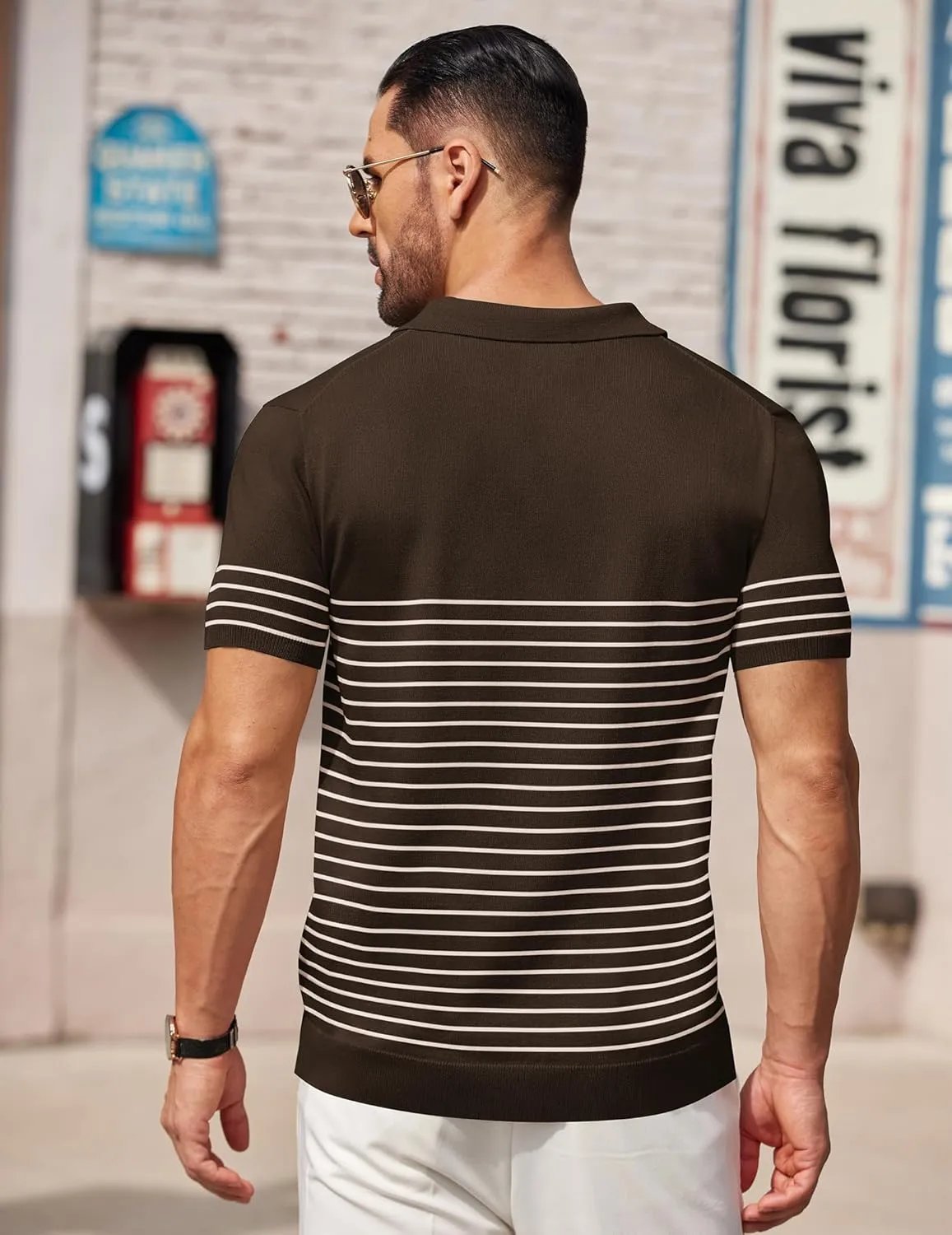 COOFANDY Men's Knit Polo Shirts Short Sleeve Striped Golf Polo Shirts Lightweight Casual Collared T Shirt