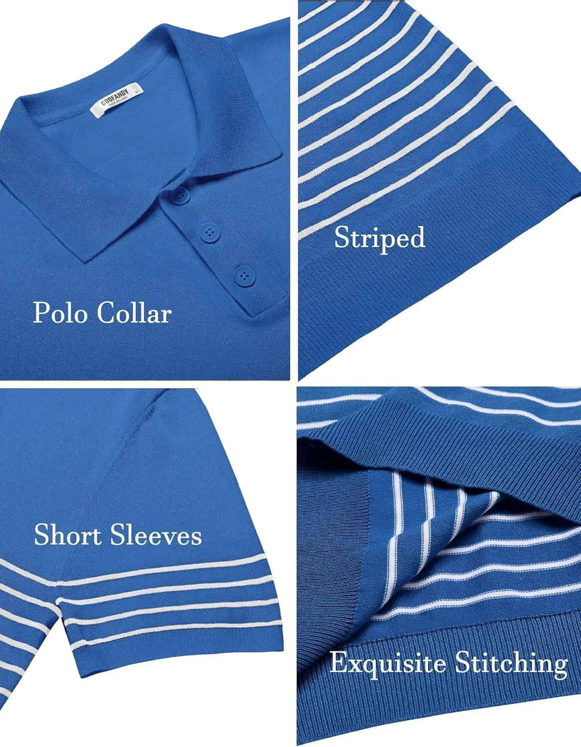 COOFANDY Men's Knit Polo Shirts Short Sleeve Striped Golf Polo Shirts Lightweight Casual Collared T Shirt