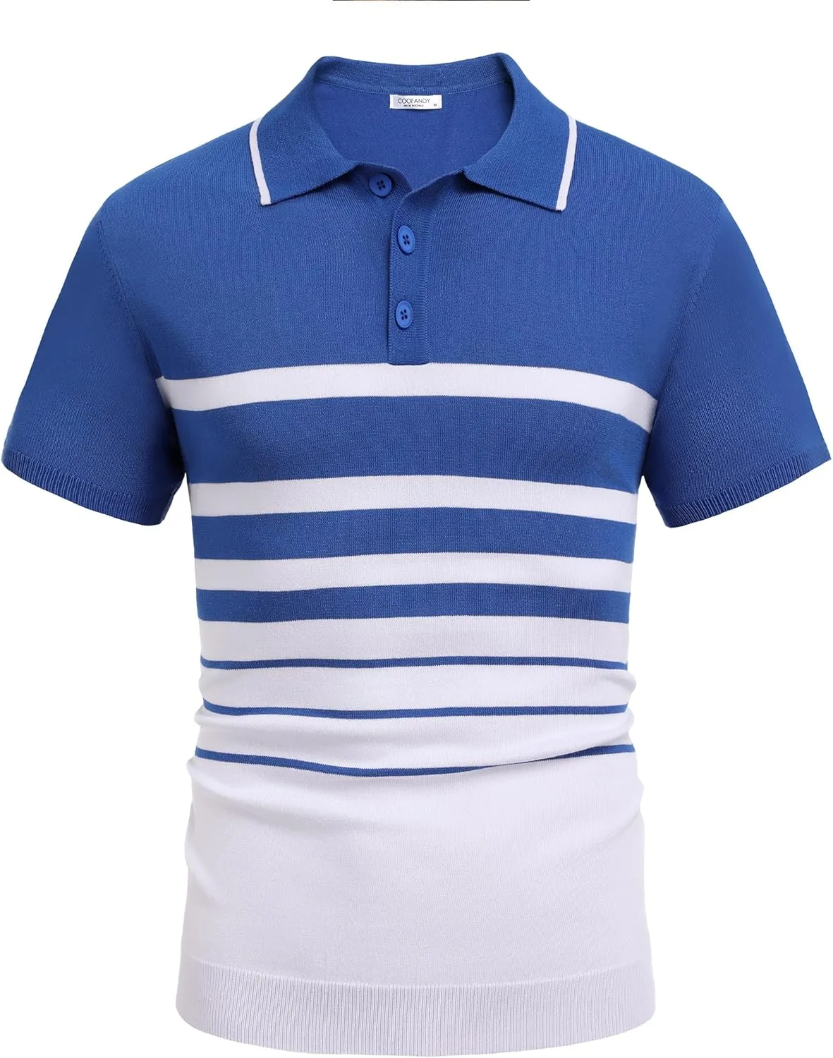 COOFANDY Men's Knit Polo Shirts Short Sleeve Striped Golf Polo Shirts Lightweight Casual Collared T Shirt