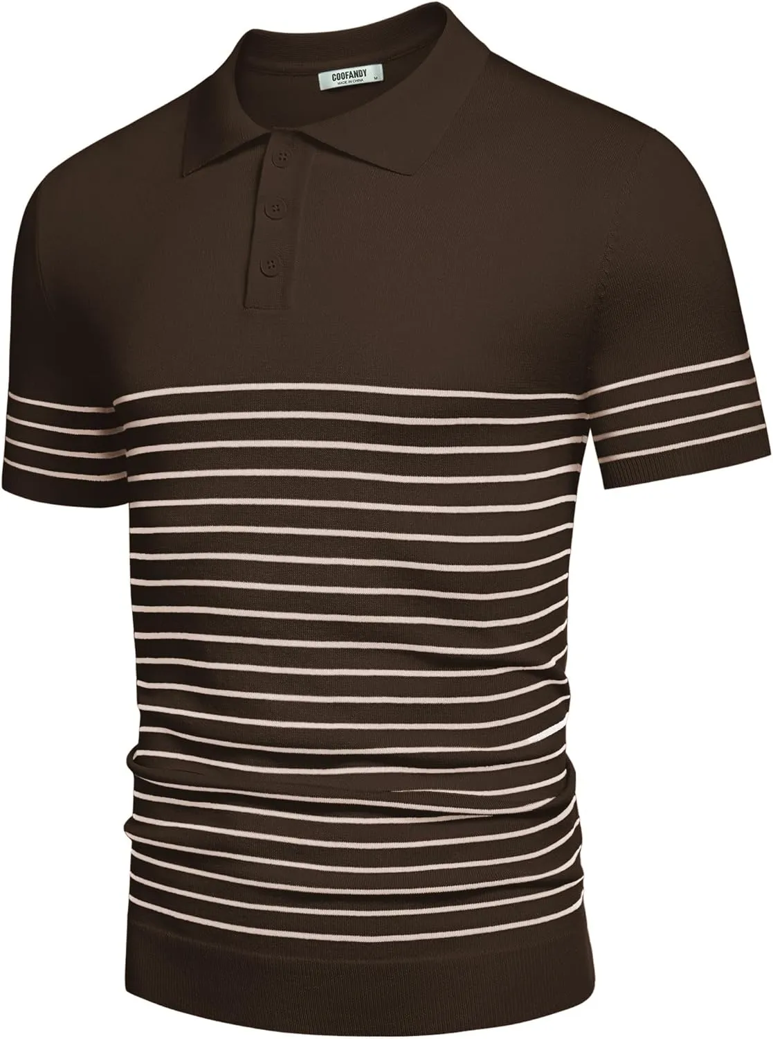 COOFANDY Men's Knit Polo Shirts Short Sleeve Striped Golf Polo Shirts Lightweight Casual Collared T Shirt
