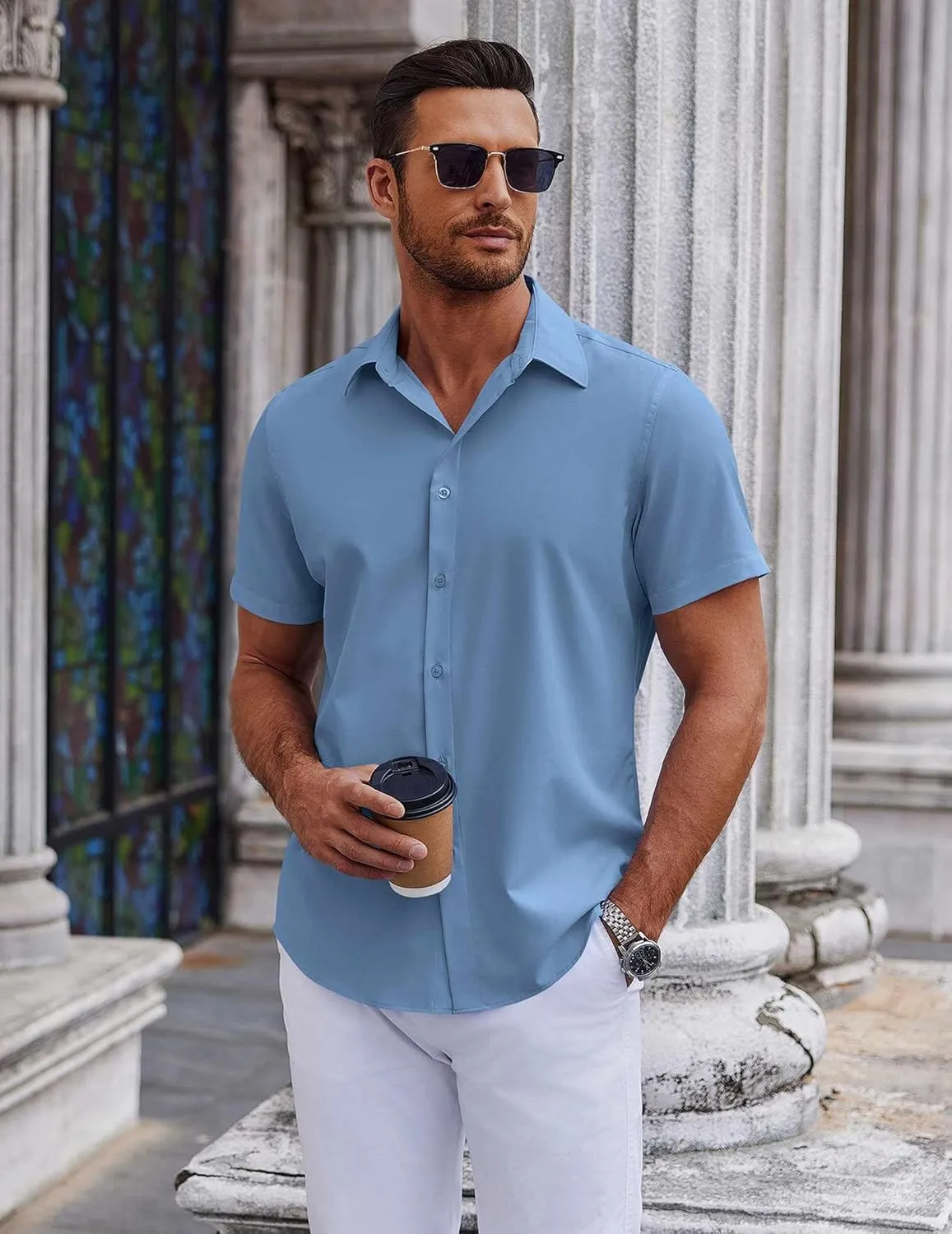 COOFANDY Mens Short Sleeve Button Down Shirts Casual Summer Shirt Untucked Dress Shirts