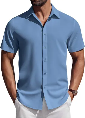 COOFANDY Mens Short Sleeve Button Down Shirts Casual Summer Shirt Untucked Dress Shirts