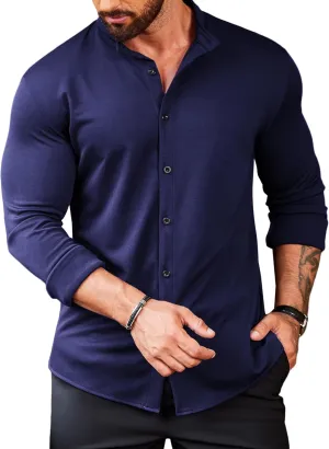 COOFANDY Mens's Long Sleeve Button Up Shirts Athletic Fitted Dress Shirts Silm Fit