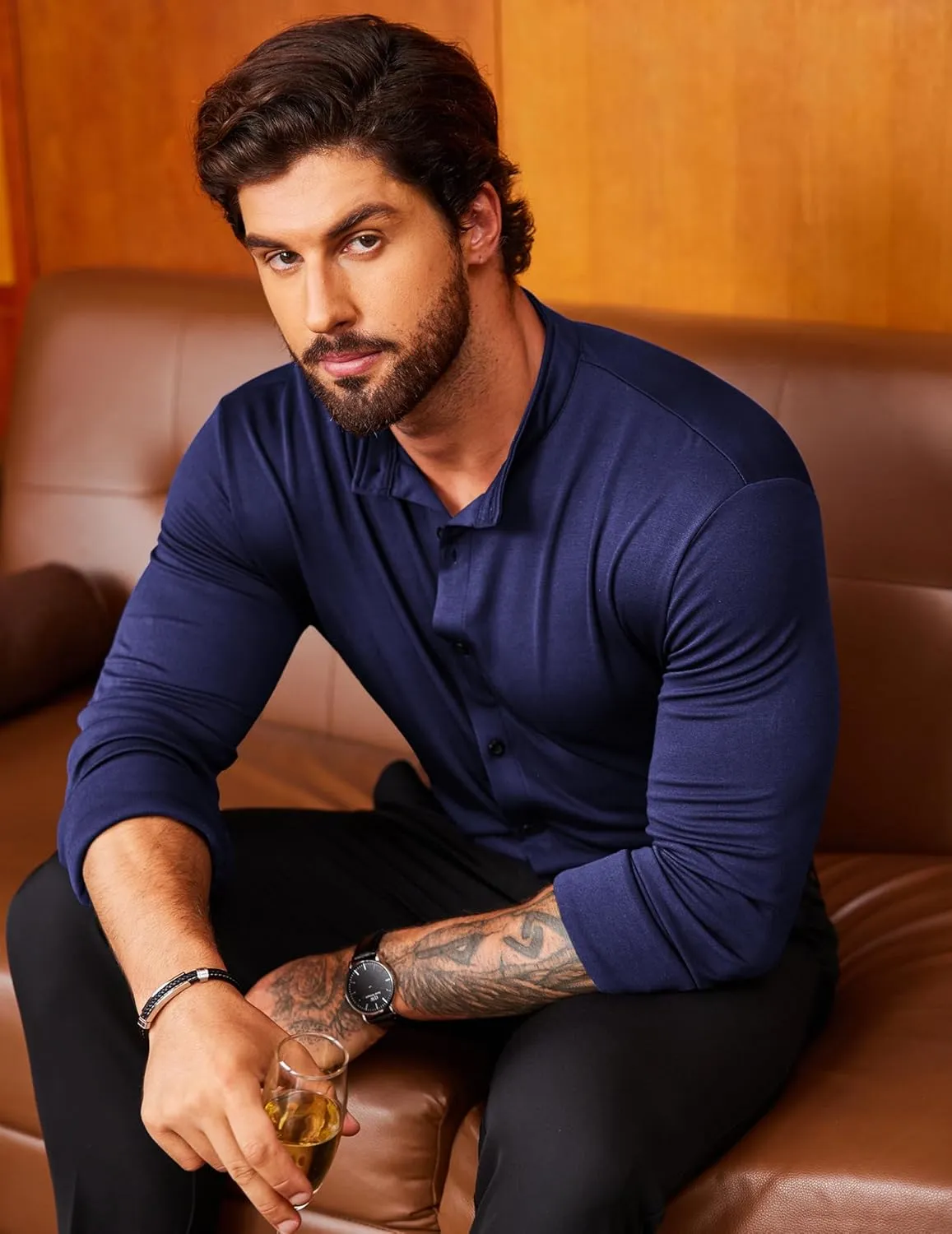 COOFANDY Mens's Long Sleeve Button Up Shirts Athletic Fitted Dress Shirts Silm Fit