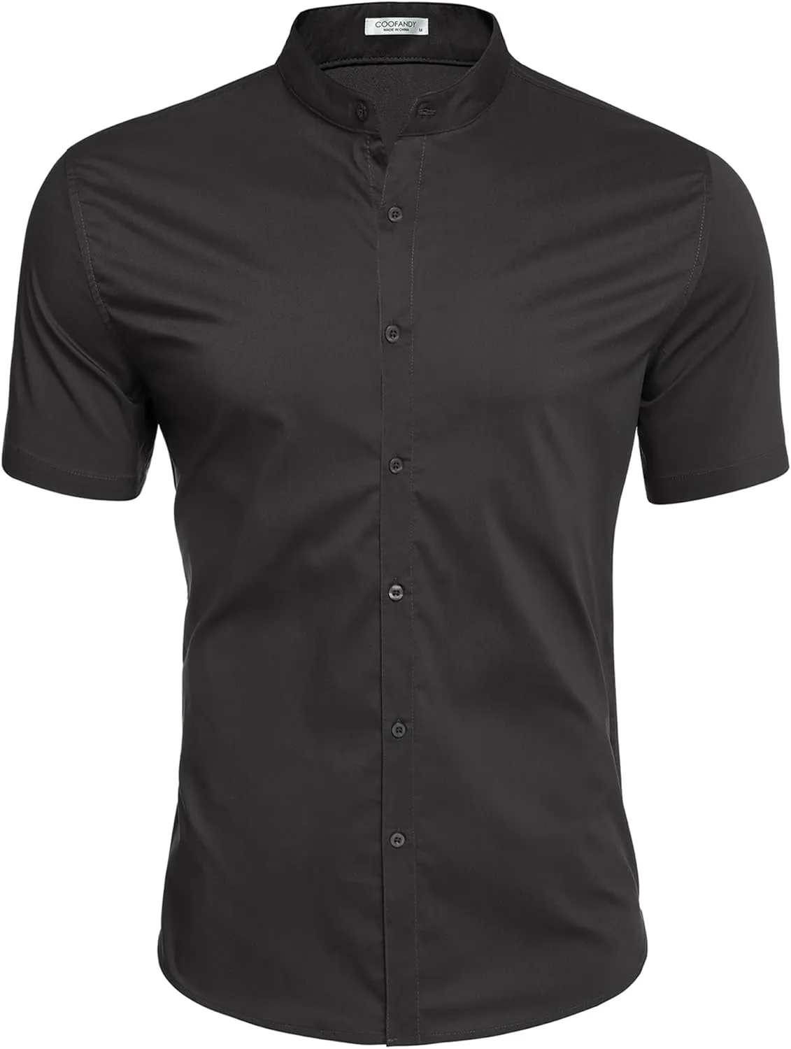 COOFANDY Muscle Fit Dress Shirts for Men Banded Collar Casual Button Down Shirts