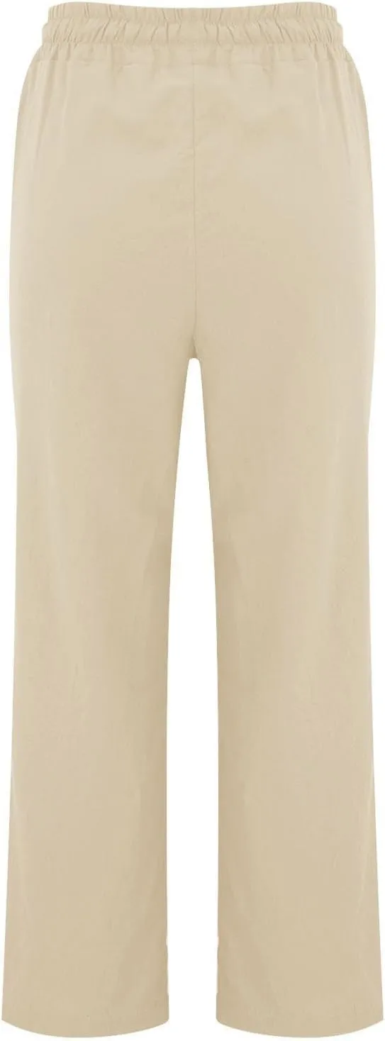 Cotton Linen Pants for Women Drawstring High Waisted Pants Straight Leg Summer Pants Fashion Lounge Pants