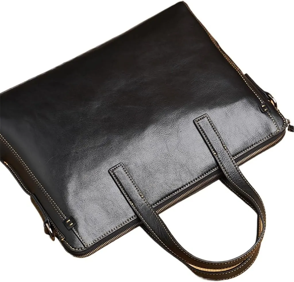 CSCDD Briefcase Men Shoulder Handmade Genuine Leather Bag Black Laptop Business Bags Handbags