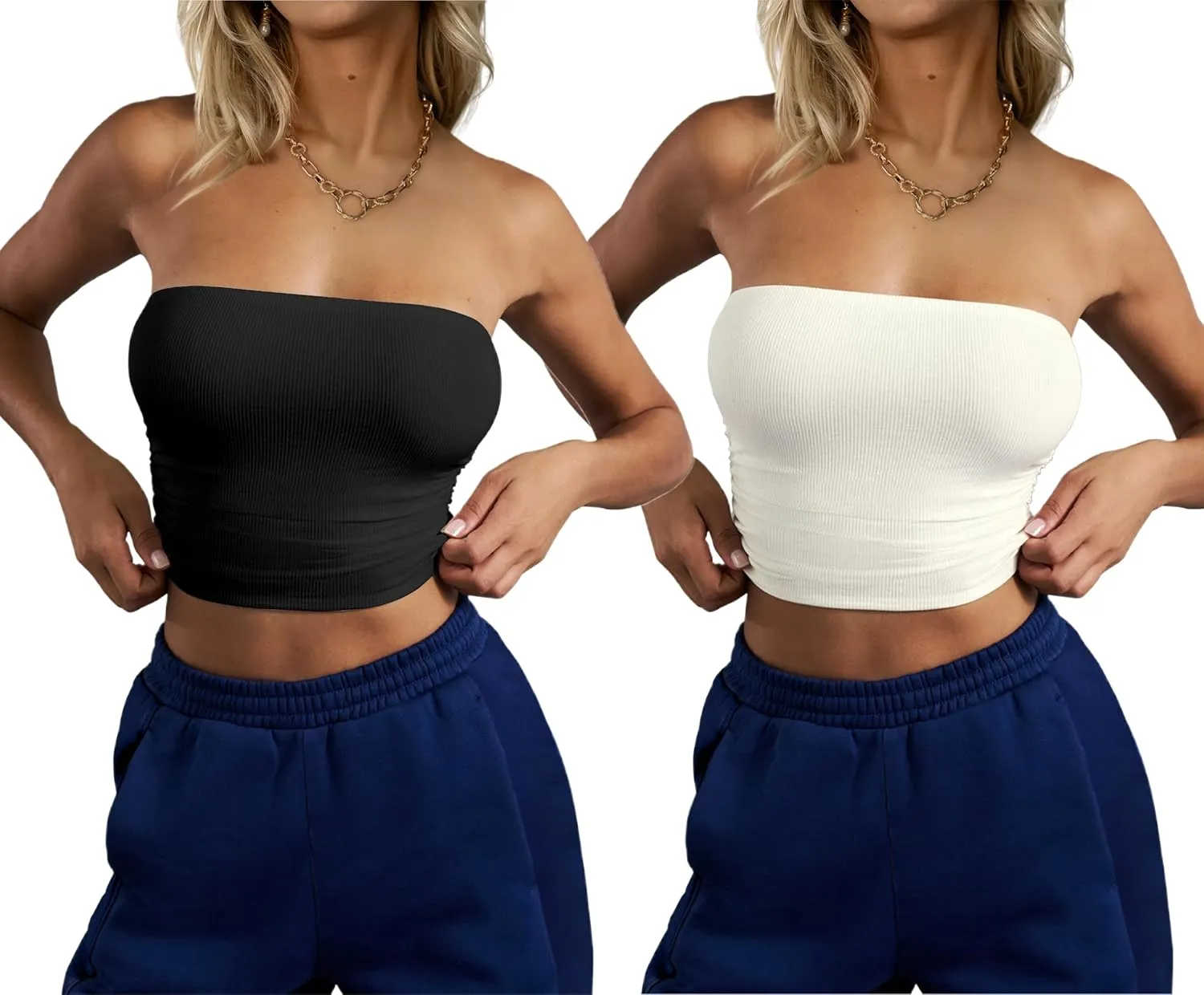 CSDAJIO Women's Casual Ruched Side Strapless Crop Tube Top Ribbed Knit Bandeau Top Summer Skinny Shirt