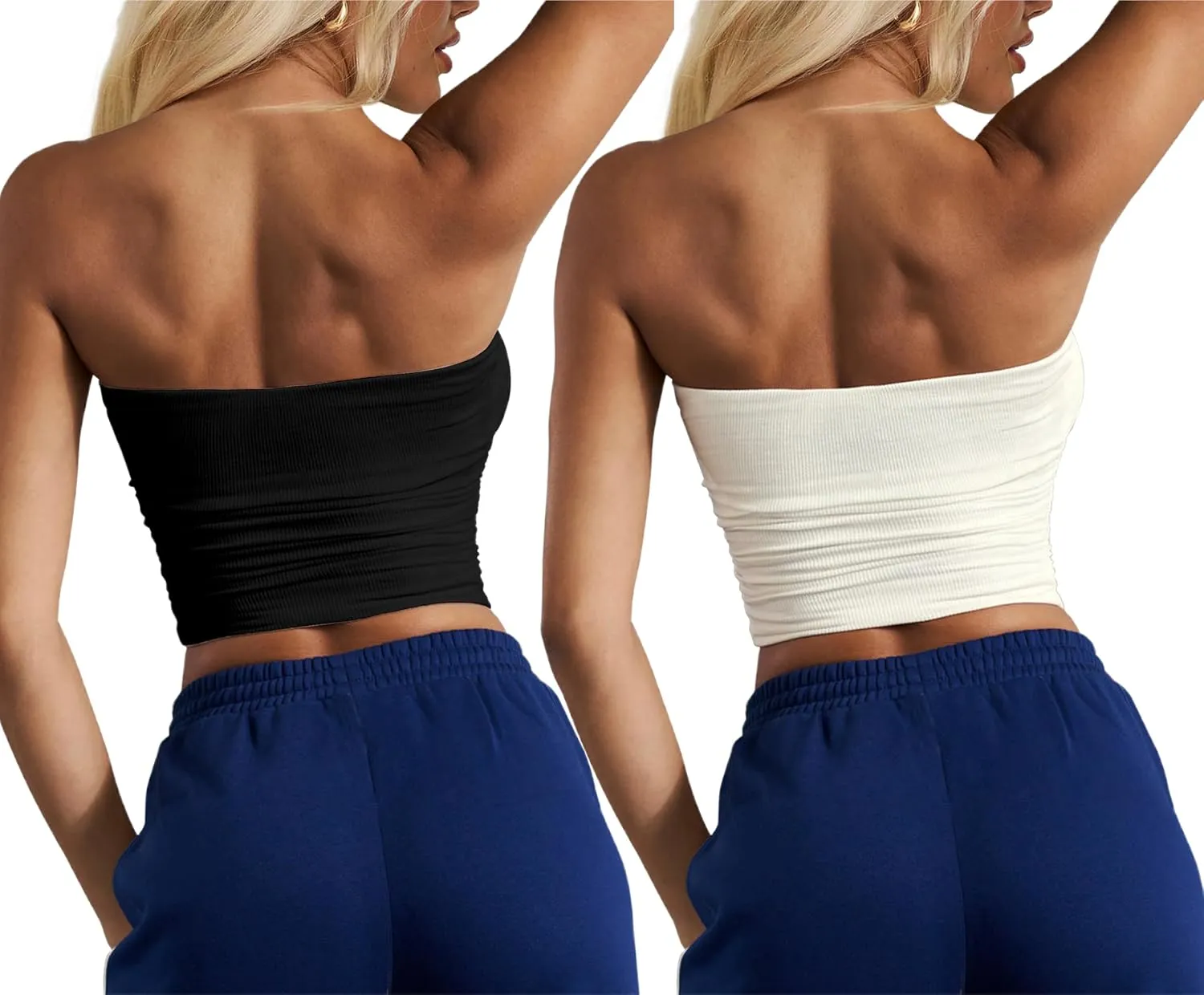 CSDAJIO Women's Casual Ruched Side Strapless Crop Tube Top Ribbed Knit Bandeau Top Summer Skinny Shirt
