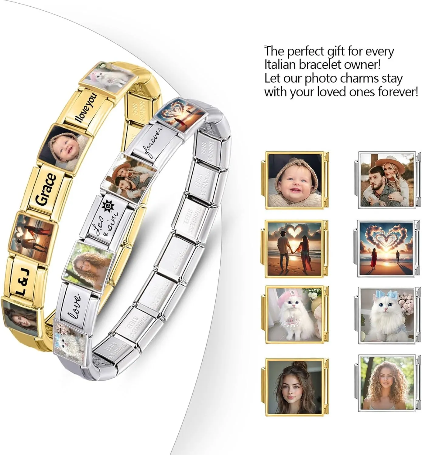 Custom Italian Charm Bracelet with Picture, Personalized Traditional Classic Italian Charm Link, Fashion Handmade Bracelet DIY Module Jewelry Gifts