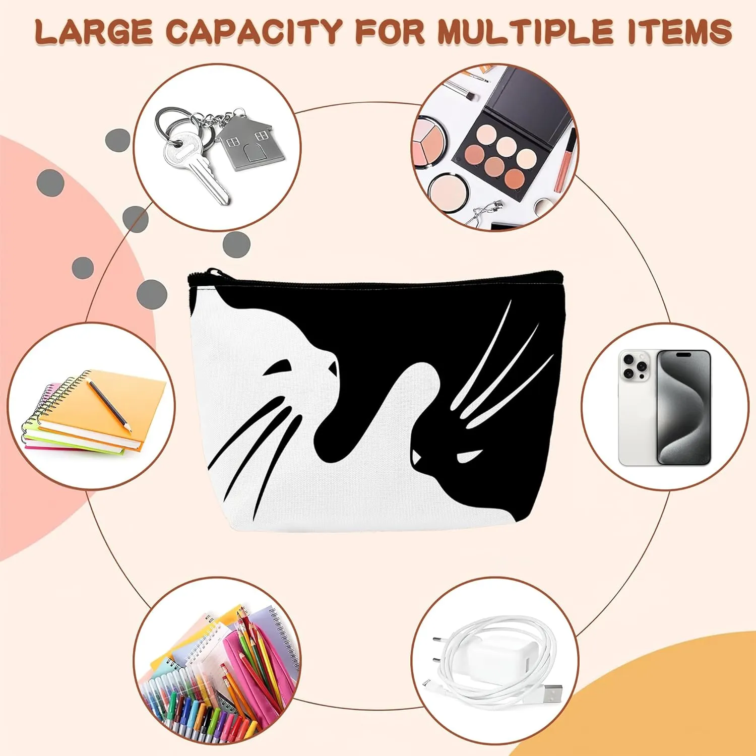 Cute Black and White Cats,Cat Makeup Bag Cosmetic Bag for Women Girls,Portable Makeup Bags Travel Toiletry Bag Organizer