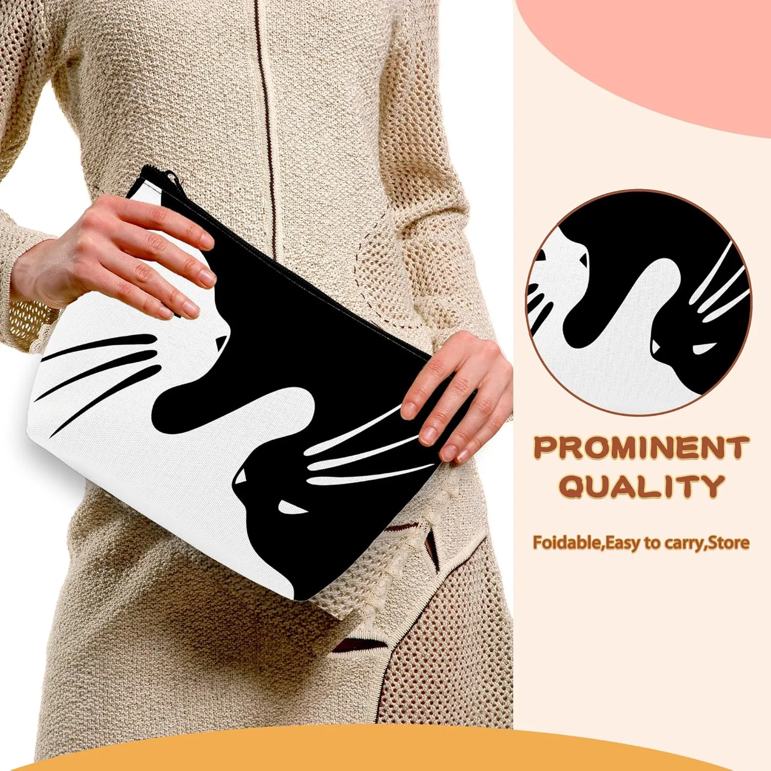 Cute Black and White Cats,Cat Makeup Bag Cosmetic Bag for Women Girls,Portable Makeup Bags Travel Toiletry Bag Organizer