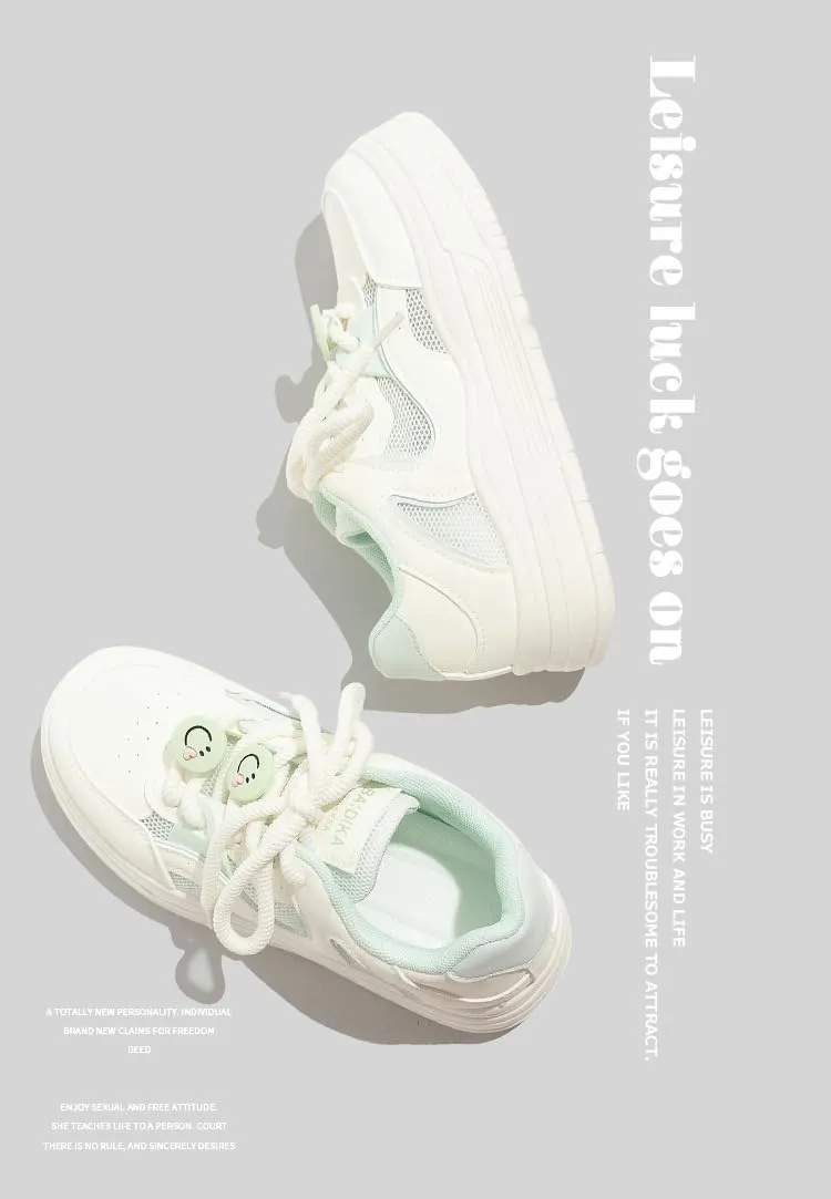 Cute Shoes with Smiling Charms Chunky Platform Lace-up Comfy Slip-Resistant Lightweight Softy Casual Sneakers Kawaii Y2K Pretty Pastel Retro Gifts for Women & Girls Back to School