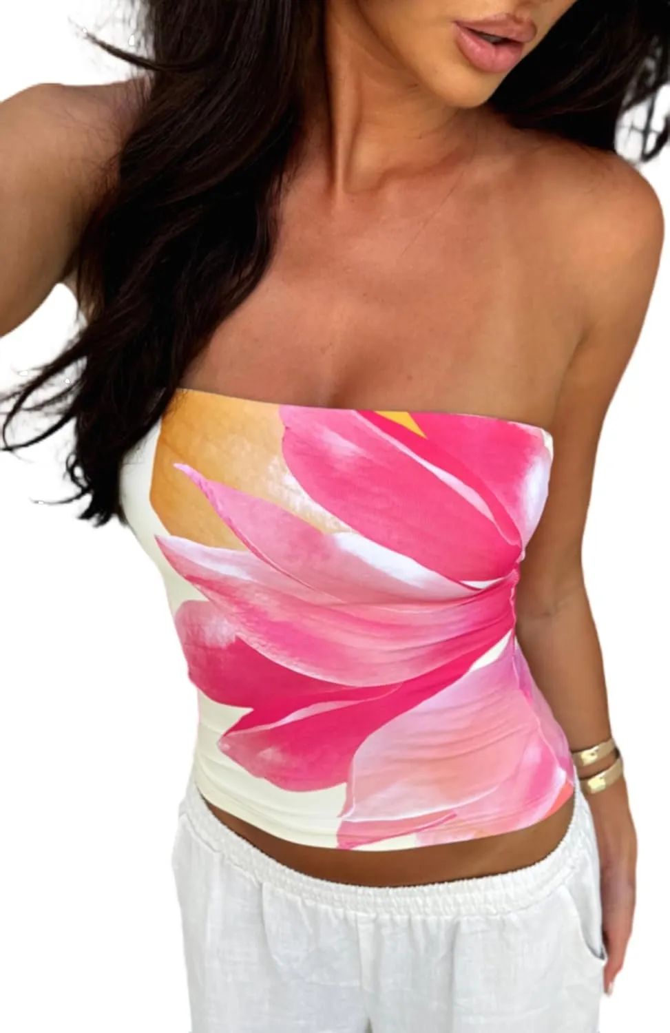 Cute Summer Striped Tube Tops Strapless Crop Bandeau Tops for Women Teen Girls Y2k Going Out Aesthetic Tops Shirts