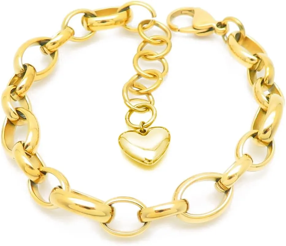 Dainty Link Chain Dangling Heart Charm Bracelet 18K Gold Plated Stainless Steel Delicate for Women Men Love Friendship Promise Love Adjustable Bracelet Minimalist for Her Personalized Gifts