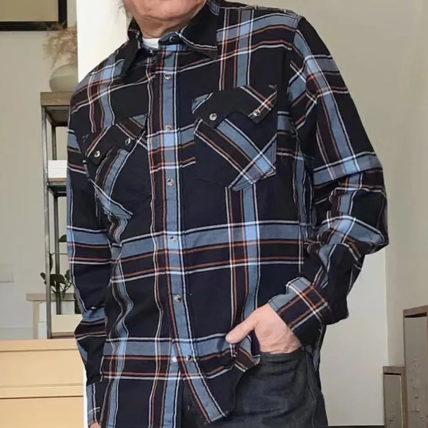 DDL 319R-DIABLO SWT-CBI REGULAR FIT 2 POCKET WESTERN INDIGO CHECK SHIRT-5.5OZ-E1 INDIGO CHECK