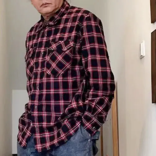 DDL 319R-DIABLO SWT-CR REGULAR FIT 2 POCKET WESTERN INDIGO RED CHECK SHIRT-6.5OZ-E1 INDIGO CHECK