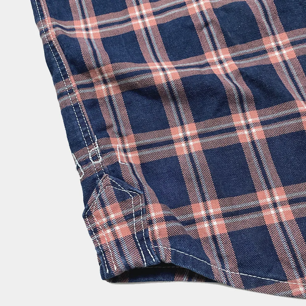 DDL 319R-DIABLO SWT-CRB REGULAR FIT 2 POCKET WESTERN INDIGO RED CHECK SHIRT-6.5OZ-E1 1L INDIGO CHECK