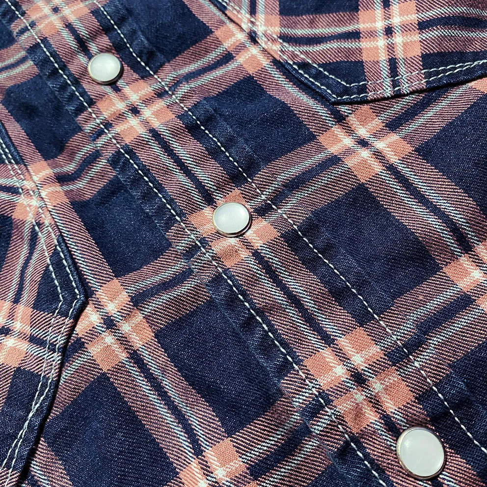 DDL 319R-DIABLO SWT-CRB REGULAR FIT 2 POCKET WESTERN INDIGO RED CHECK SHIRT-6.5OZ-E1 1L INDIGO CHECK