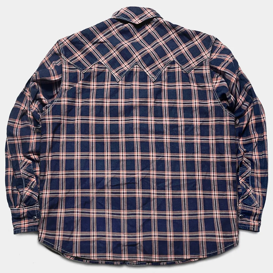 DDL 319R-DIABLO SWT-CRB REGULAR FIT 2 POCKET WESTERN INDIGO RED CHECK SHIRT-6.5OZ-E1 1L INDIGO CHECK