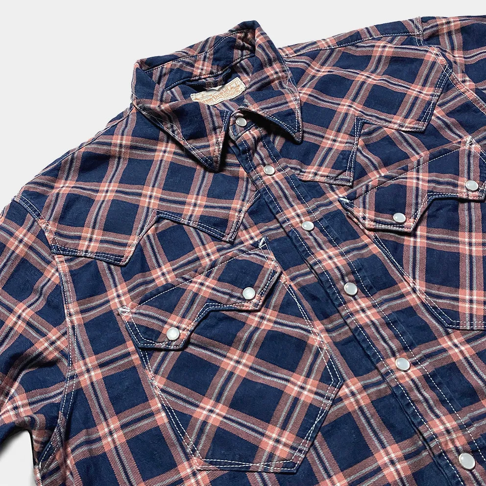 DDL 319R-DIABLO SWT-CRB REGULAR FIT 2 POCKET WESTERN INDIGO RED CHECK SHIRT-6.5OZ-E1 1L INDIGO CHECK