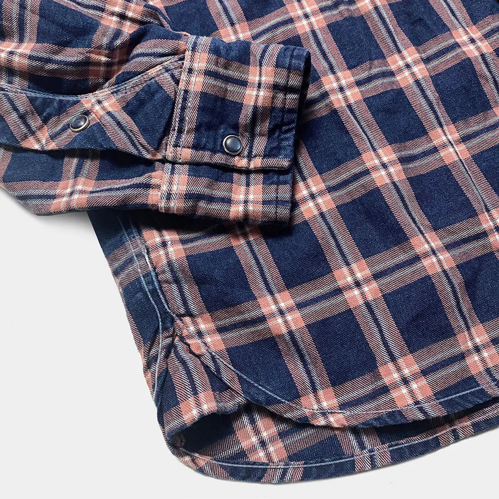 DDL 319R-DIABLO SWT-CRB REGULAR FIT 2 POCKET WESTERN INDIGO RED CHECK SHIRT-6.5OZ-E1 1L INDIGO CHECK