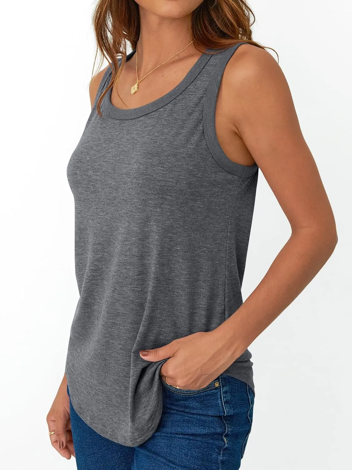 Dealmore Womens Loose Fit Casual Flowy Square Neck Tank Tops Trendy Sleeveless Summer Tops Clothes Outfits 2025