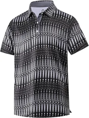 DEOLAX Mens Polo Shirts Classic Striped Golf Polo Shirts Short Sleeve Dry Fit Performance Wicking Moisture Polo Shirt for Men