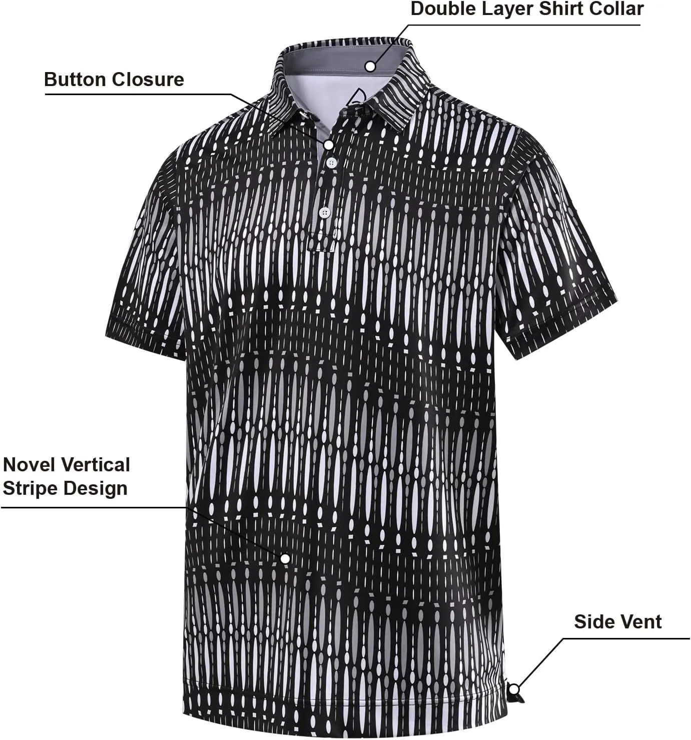 DEOLAX Mens Polo Shirts Classic Striped Golf Polo Shirts Short Sleeve Dry Fit Performance Wicking Moisture Polo Shirt for Men