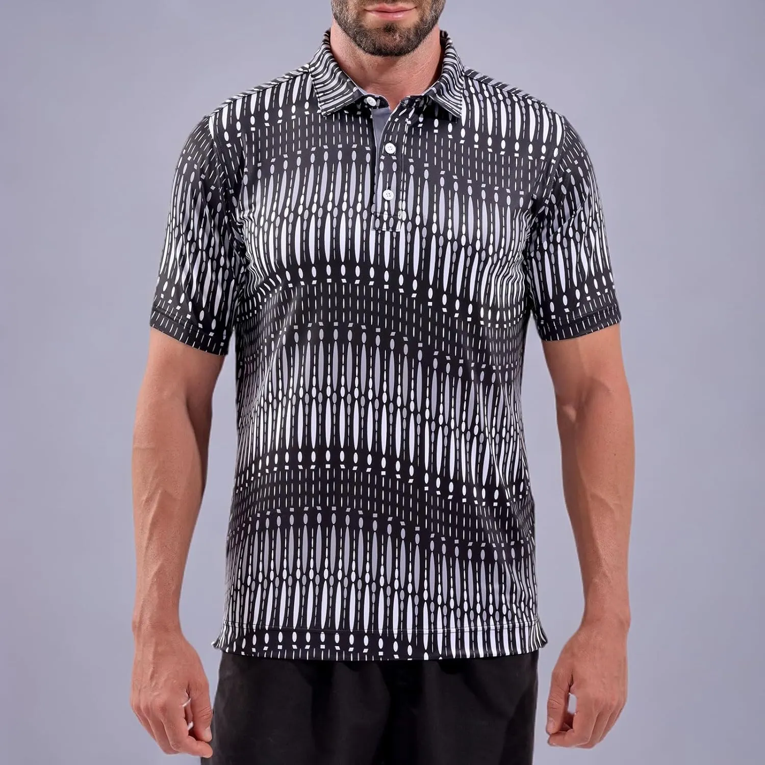 DEOLAX Mens Polo Shirts Classic Striped Golf Polo Shirts Short Sleeve Dry Fit Performance Wicking Moisture Polo Shirt for Men
