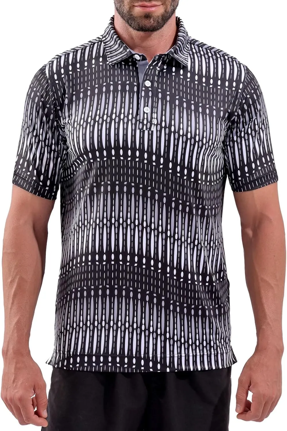 DEOLAX Mens Polo Shirts Classic Striped Golf Polo Shirts Short Sleeve Dry Fit Performance Wicking Moisture Polo Shirt for Men