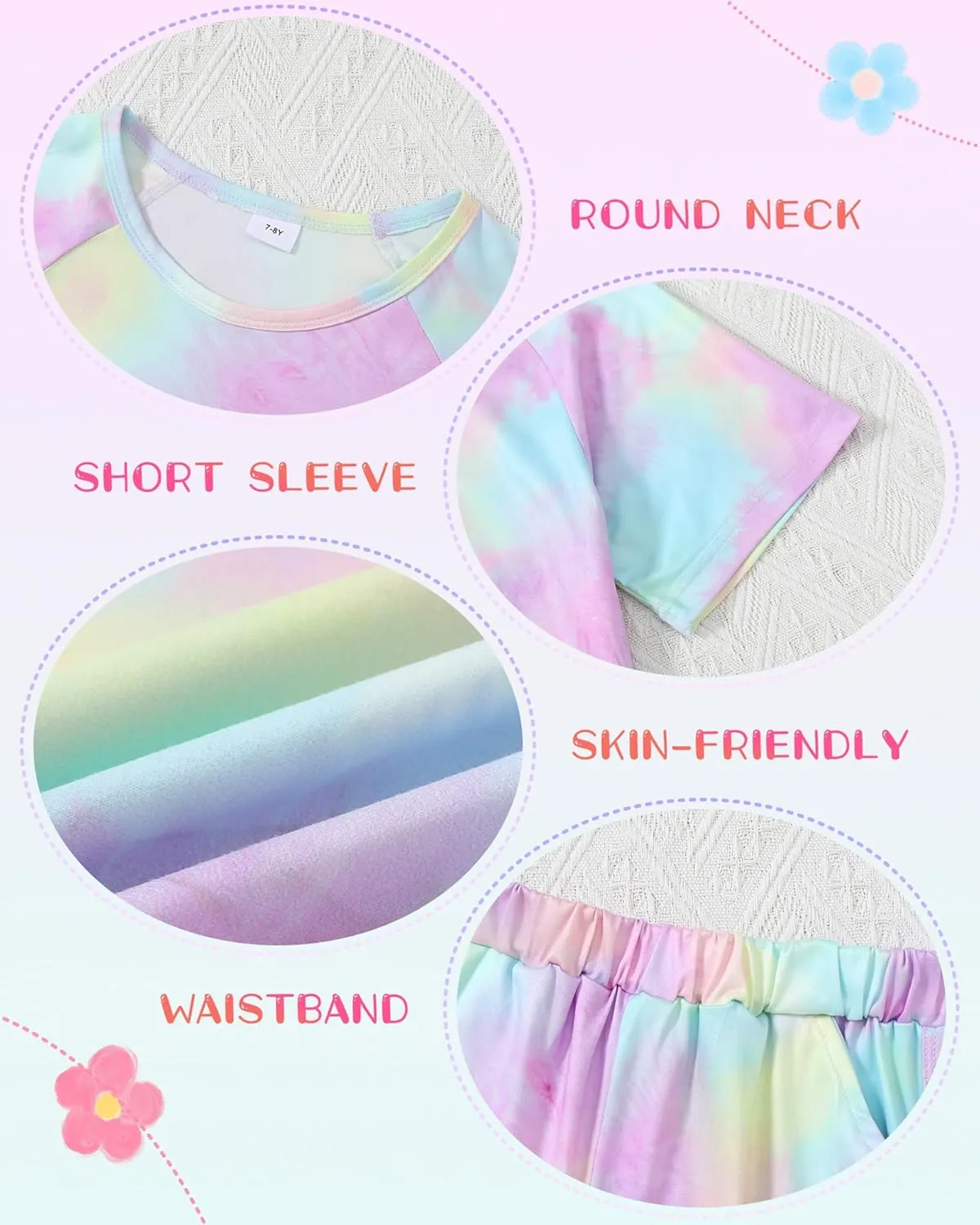 DISAUR Girls Summer Clothes 2 Piece Tie Dye Clothes for Girls T-Shirt and Shorts Set with Side Pockets 4-10 Years
