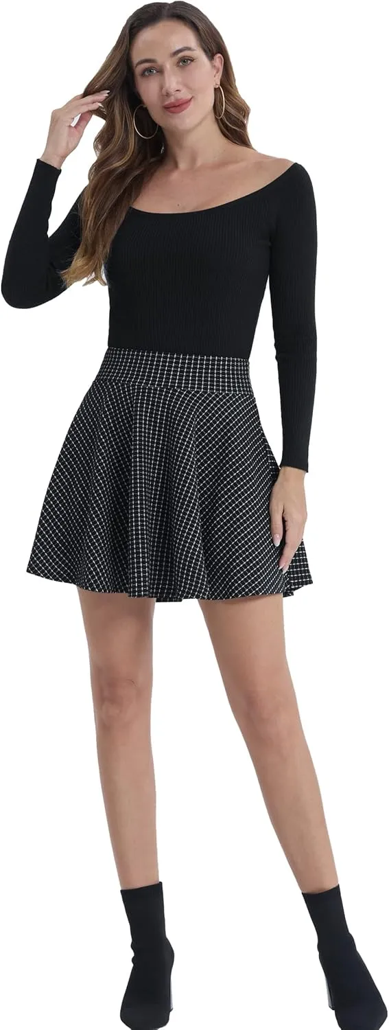 DJT Women's Basic Versatile Casual Stretchy Flared Pleated Mini Skater Skirt with Shorts