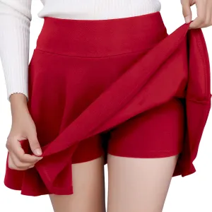 DJT Women's Basic Versatile Casual Stretchy Flared Pleated Mini Skater Skirt with Shorts