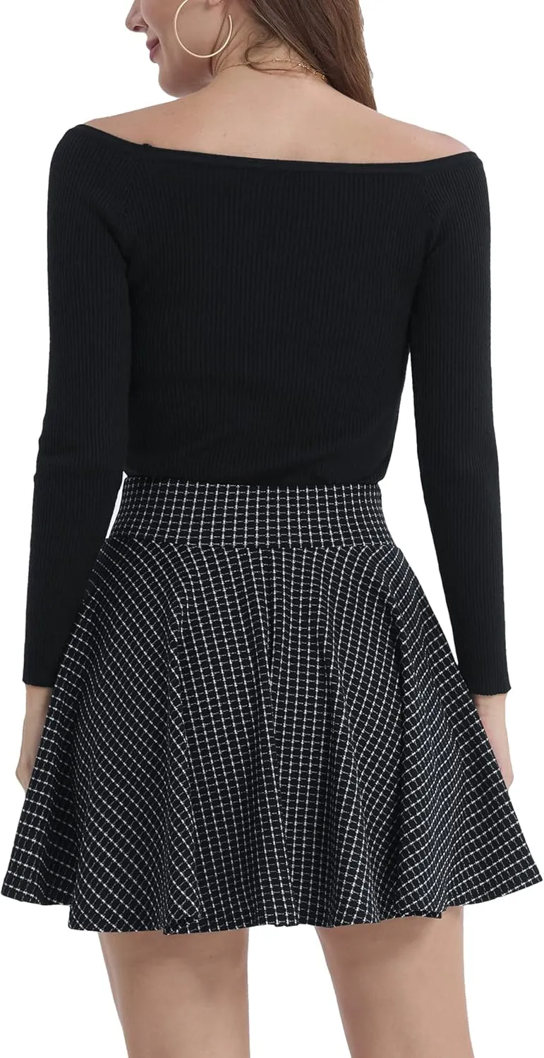 DJT Women's Basic Versatile Casual Stretchy Flared Pleated Mini Skater Skirt with Shorts