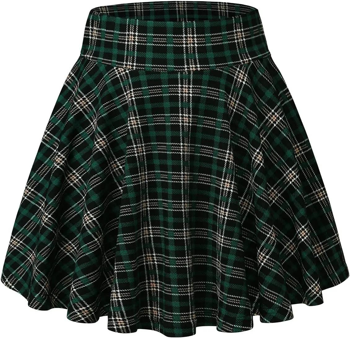 DJT Women's Basic Versatile Casual Stretchy Flared Pleated Mini Skater Skirt with Shorts
